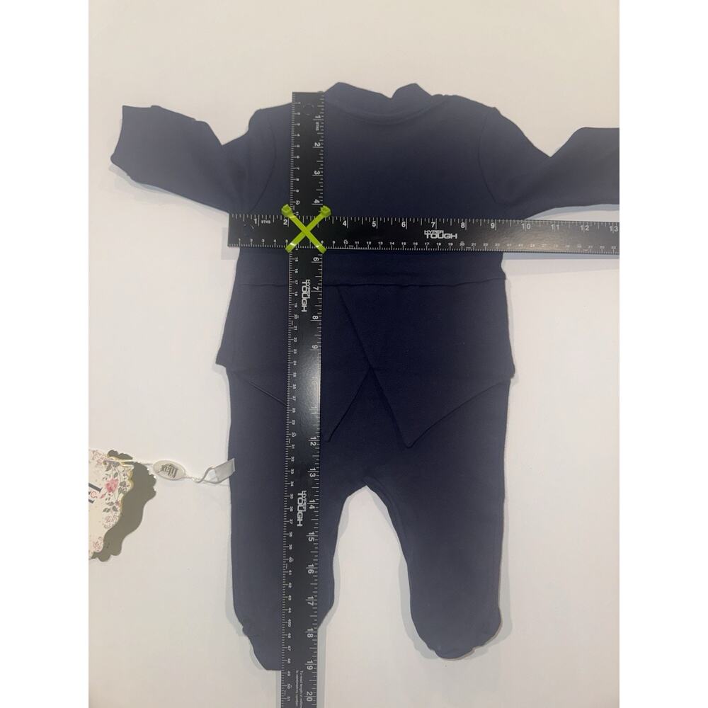 Baby Navy Tuxedo One-Piece with Bow Tie 0-3 - Picture 3 of 8